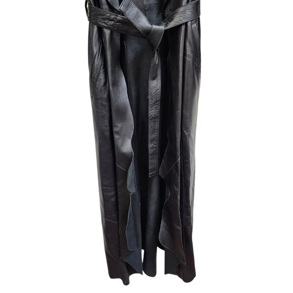 GIAN MORI Black Genuine Leather Maxi Coat  Runway Style Made in Europe, Belted S - Picture 6 of 15